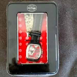 Black w/ cartoon print band Mickey Mouse watch